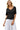 Women's black crochet short sleeve top with elegant lace openwork.