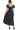 Back view of midi dress with puff sleeves and smooth flowing silhouette.