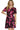 Women's Printed Notched Short Sleeve Frill Tiered Dress in Black with vibrant pink floral print and tiered silhouette.