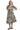 Women's printed puff sleeve midi dress with smocked cuffs and tiered design, front view.