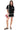 Women's black woven set with crinkled shirt and relaxed-fit shorts.