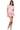 Women's blush striped knit sweater with ruffles and openwork, front view.