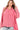 Women's Frayed Hem Side Slit Button-Down Shirt – Stylish and Edgy in Pink