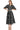 Women's Black Bow Tie Print Velvet Trim Midi Dress