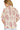Back view of coral paisley blouse with loose fit and smocked cuffs.