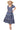 Model styled in blue puff sleeve midi dress with sandals for brunch look
