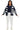 Model front view of navy cable knit stripe cardigan with button closure and striped knit.