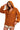Model wearing an oversized V neck hoodie with raw edge details and waffle knit texture