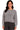 Front view of grey cropped sweater with crew neckline and ribbed texture