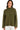 Main view of army green mock neck sweater with ribbed finish and contrast stitching