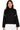 Main view of black mock neck sweater with contrast stitching and ribbed finish