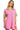 Main view of pink romper with green contrast trim and button-up front