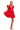 Woman wearing a red dress with white trim on a white background