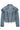 Cropped denim jacket front view with edgy zippers on white background