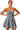 Main view of blue denim mini dress with fit-and-flare silhouette and pleated hem