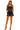 Model front view of floral two-piece with square neckline and short hem