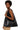 Model wearing black slouchy tote bag with single strap and minimalist shape