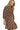 Side view of brown floral babydoll dress highlighting ruched waist and flared hem