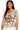 Main view of light brown floral blouse with peplum cut and tie neckline