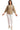 Model front view of champagne velvet blouse styled with pants