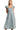 Front view of a denim midi dress with square neck and cap sleeves side pockets and a flared skirt