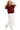 Woman wearing a burgundy top and white pants on a white background