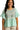 Main view of ice mint lace blouse with babydoll cut and floral trim accents
