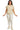 Model front view of natural lace patch cotton shirt with short sleeves and button closure.