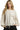 Front view of oatmeal linen long sleeve top showing drawstring detail and lightweight fabric.