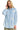 Front view of chambray shirt with daisy patches, button front, and curved hem.