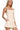 Front view of oatmeal cotton romper with square neckline and contrast stitching.