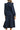 Back view of navy midi dress with smooth textured fabric