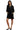 Woman wearing a black dress with a white background