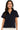 Main view of navy lace patch short sleeve shirt with button front and chest pocket