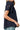 Side view of navy lace patch shirt showing button closure and short sleeve cut