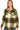Main view of olive plaid fleece shacket with chest pockets and button front