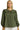 Main view of green plaid ruffle collar blouse with puff sleeves and button front.
