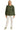 Model front view of green plaid blouse with puff sleeves, ruffle neckline, and button detail.