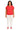 Front view of coral red polo sweatshirt with cropped fit and ribbed hem
