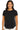 Main view of black rayon round hem t-shirt with short sleeves and flowy fit.