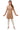 Model front view of latte ribbed sweater dress with slim silhouette and mini length.