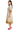 Side view of ivory printed midi dress showing flared silhouette and soft floral border print