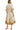 Back view of ivory midi dress with smocked waistband and geometric-floral print design