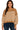 Main view of camel and white striped oversized sweater with ribbed edges