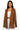 Front view of mocha suede blazer with notched lapel and fringed hemline