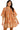 Woman wearing a brown dress with white embroidery on a white background