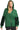 Main view of hunter green terry hoodie with black sequin sleeves and zip front