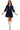 Model front view of navy corduroy dress styled with fall accessories
