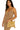Front view of model holding taupe woven envelope clutch with tassel detail and crossbody strap