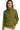 Main view of olive zip sweater jacket with ribbed texture and high neckline